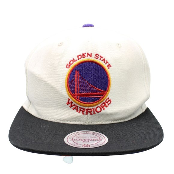 Golden State Warriors Mitchell Ness NBA White Black Art Bill Snapback Hat Cap - Picture 1 of 11
